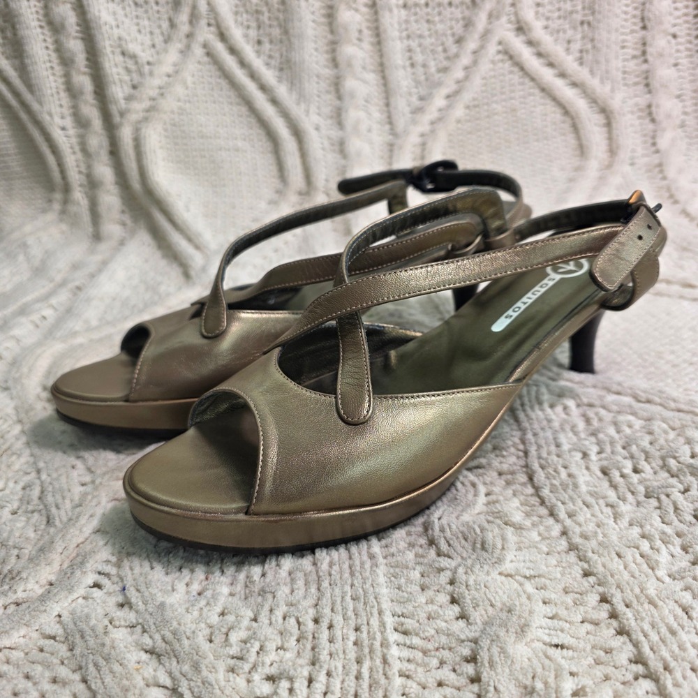 VTG Mosquitos Sandal Metallic Bronze Spain Leather Kitten Heel Slingback Women 8